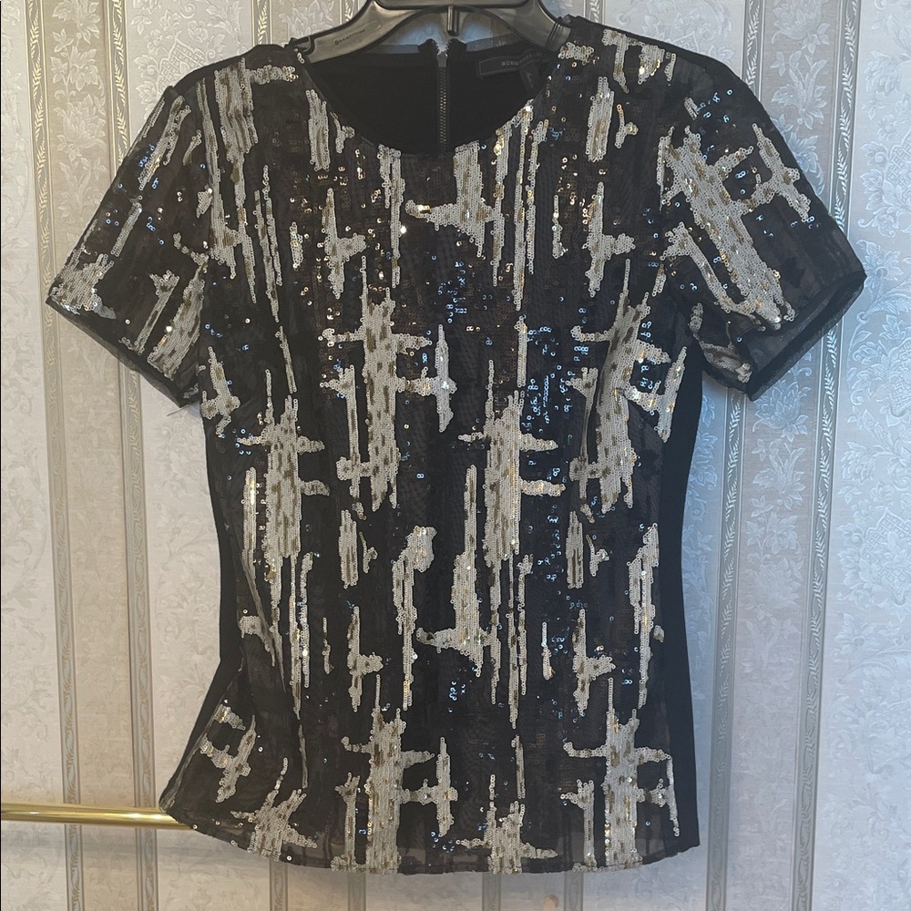 Sequin Black and Silver Women's Top with stunning netting and sequins.
